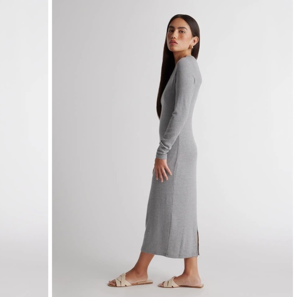Quince Tencel Rib Knit Long Sleeve Dress - S - Light Grey - Picture 5 of 7